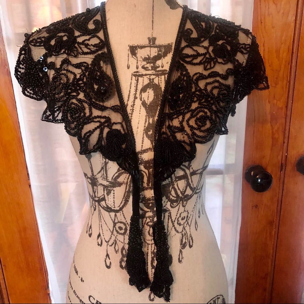 Black Beaded & Sequin Lace Shoulder Shrug Shawl